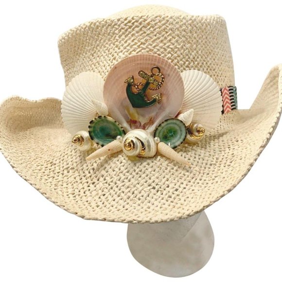 Sunscreen & Seashells Accessories - Anchor & Seashells White Panama Cowboy Sun Hat